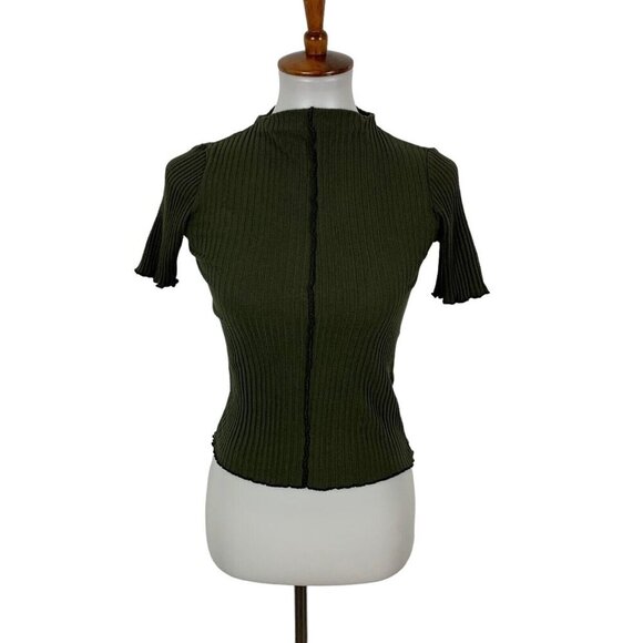 Zara Green Stretch Short Sleeve Top Small Trendy Basic Fitted - Picture 1 of 4